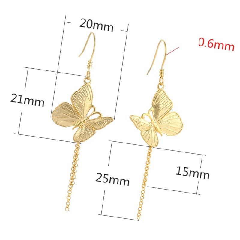 Retro Butterfly Chain Earrings Hook Setting Sterling Silver Gold Fine 925 20x46mm For Two Pearls Beads No Prongs DIY Jewelry Wholesale