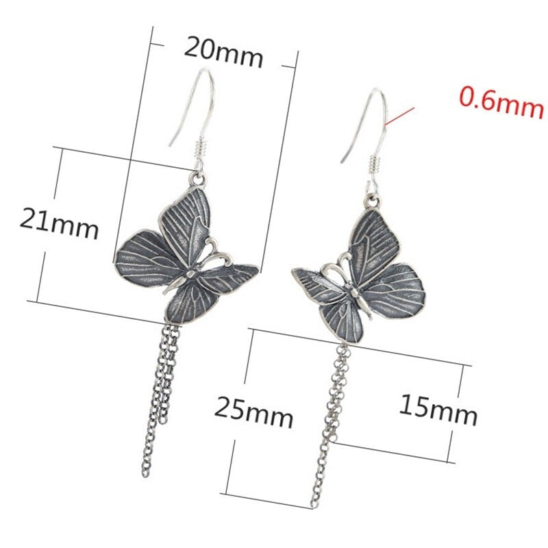 Retro Butterfly Chain Earrings Hook Setting Sterling Silver Gold Fine 925 20x46mm For Two Pearls Beads No Prongs DIY Jewelry Wholesale