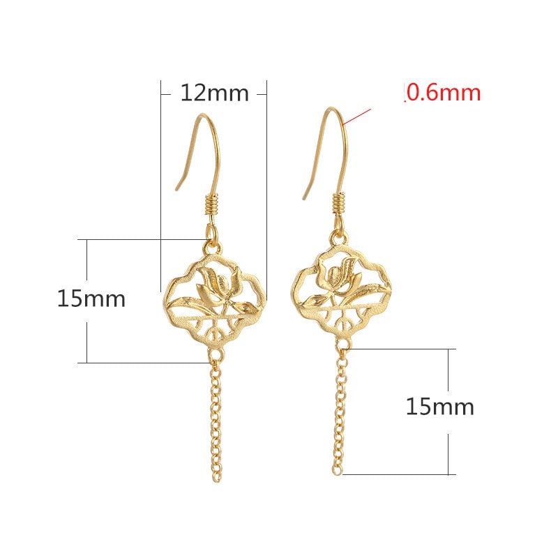 Retro Leaf Pattern Chain Earrings Hook Setting Fine Sterling Silver Gold 925 12x30mm For One Pearl Bead No Prongs DIY Jewelry Wholesale