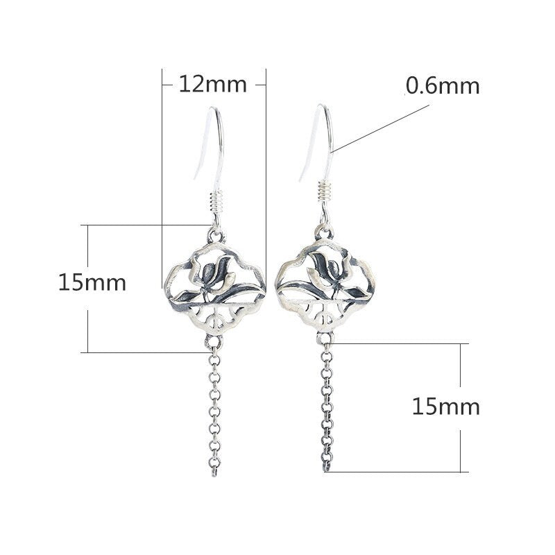 Retro Leaf Pattern Chain Earrings Hook Setting Fine Sterling Silver Gold 925 12x30mm For One Pearl Bead No Prongs DIY Jewelry Wholesale