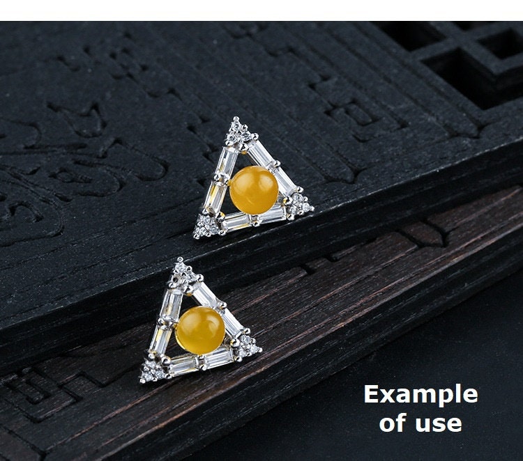 Crystals Triangle Pin Cup Earrings Stud Setting Sterling Silver White Gold Fine 925 6-9mm For One Pearl Bead No Prongs DIY Jewelry Wholesale