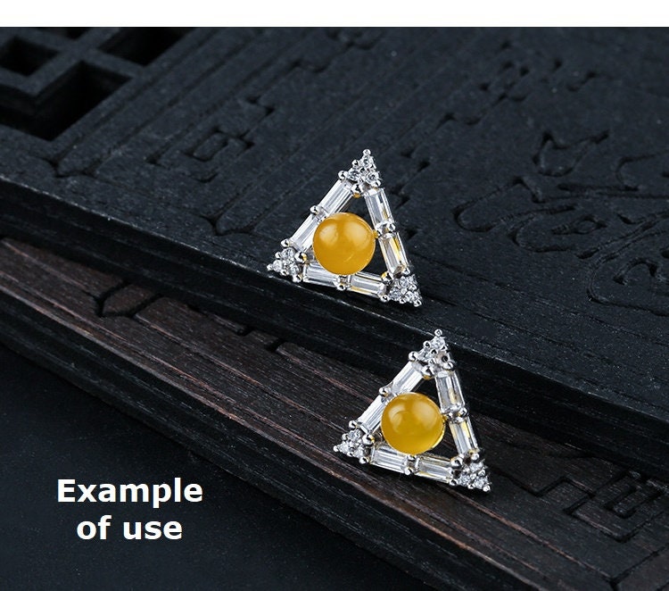 Crystals Triangle Pin Cup Earrings Stud Setting Sterling Silver White Gold Fine 925 6-9mm For One Pearl Bead No Prongs DIY Jewelry Wholesale