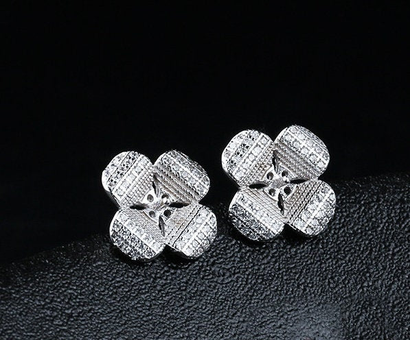 Flower Pin Cup Base Earrings Stud Setting Sterling Silver White Gold Fine 925 6-8mm For One Pearl Bead No Prongs DIY Jewelry Wholesale