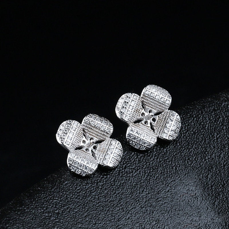 Flower Pin Cup Base Earrings Stud Setting Sterling Silver White Gold Fine 925 6-8mm For One Pearl Bead No Prongs DIY Jewelry Wholesale