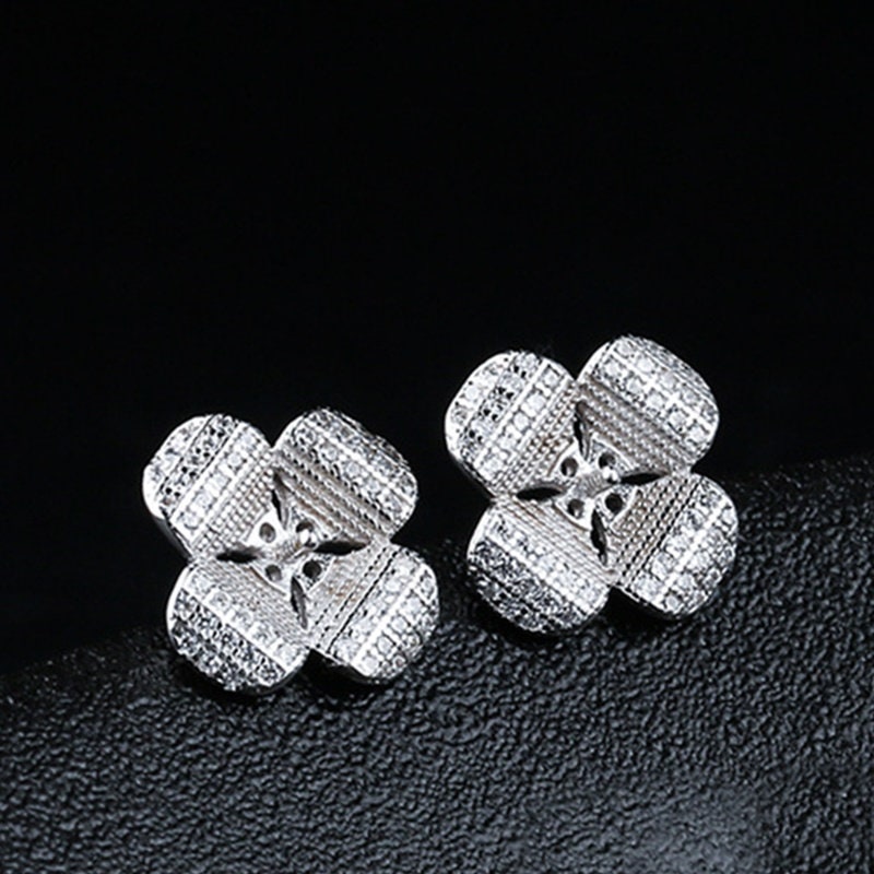 Flower Pin Cup Base Earrings Stud Setting Sterling Silver White Gold Fine 925 6-8mm For One Pearl Bead No Prongs DIY Jewelry Wholesale