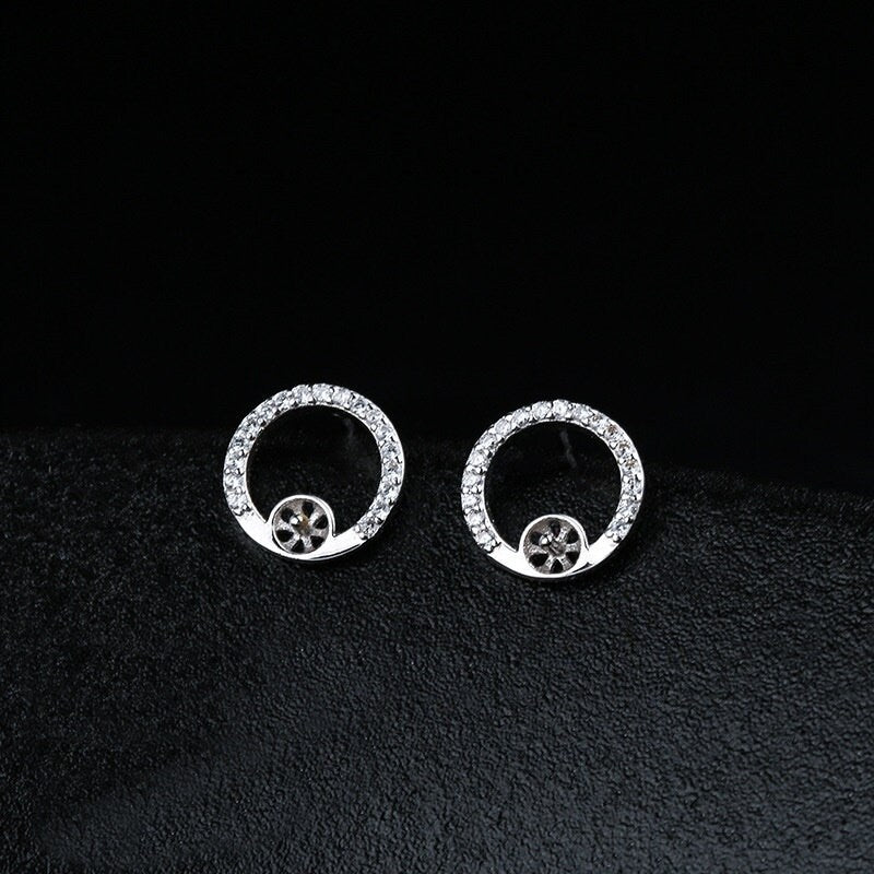 Crystals Circle Pin Cup Base Earrings Stud Blank Setting Sterling Silver Fine 925 4-6mm For One Pearl Bead No Prongs DIY Jewelry Wholesale