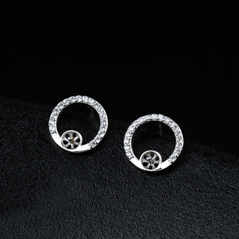 Crystals Circle Pin Cup Base Earrings Stud Blank Setting Sterling Silver Fine 925 4-6mm For One Pearl Bead No Prongs DIY Jewelry Wholesale