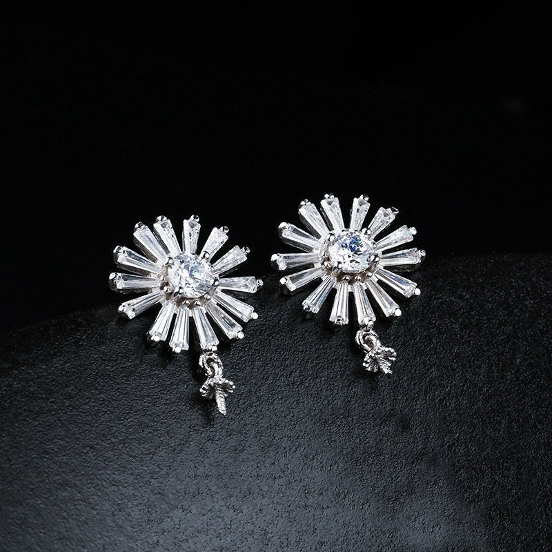 Crystals Sunflower Pin Base Earrings Stud Setting Tray Bulk Sterling Silver Fine 925 6-12mm For One Pearl No Prongs DIY Jewelry Wholesale