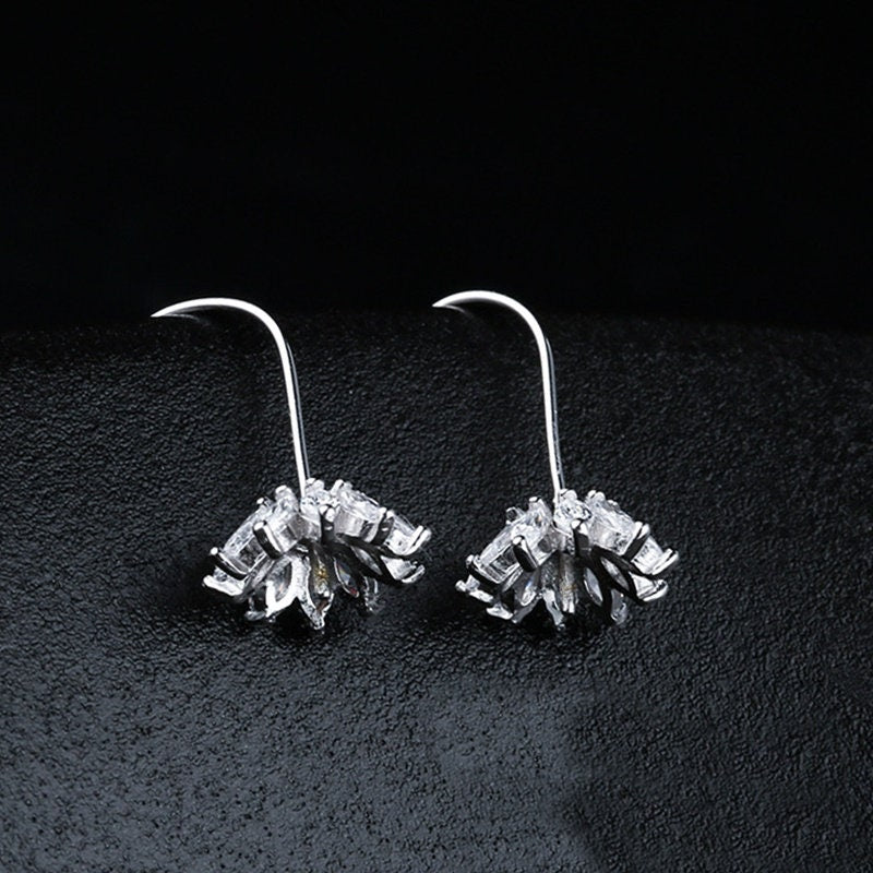 Crystals Flower Cup Pin Base Hook Earrings Setting Sterling Silver White Gold Fine 925 8-9mm For One Pearl No Prongs DIY Jewelry Wholesale