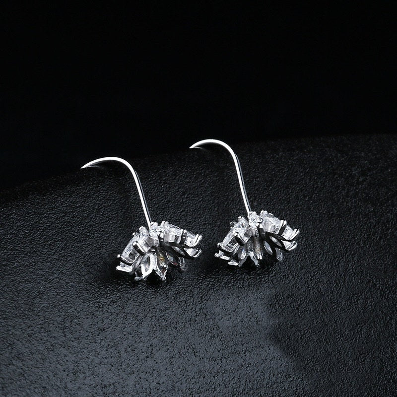 Crystals Flower Cup Pin Base Hook Earrings Setting Sterling Silver White Gold Fine 925 8-9mm For One Pearl No Prongs DIY Jewelry Wholesale