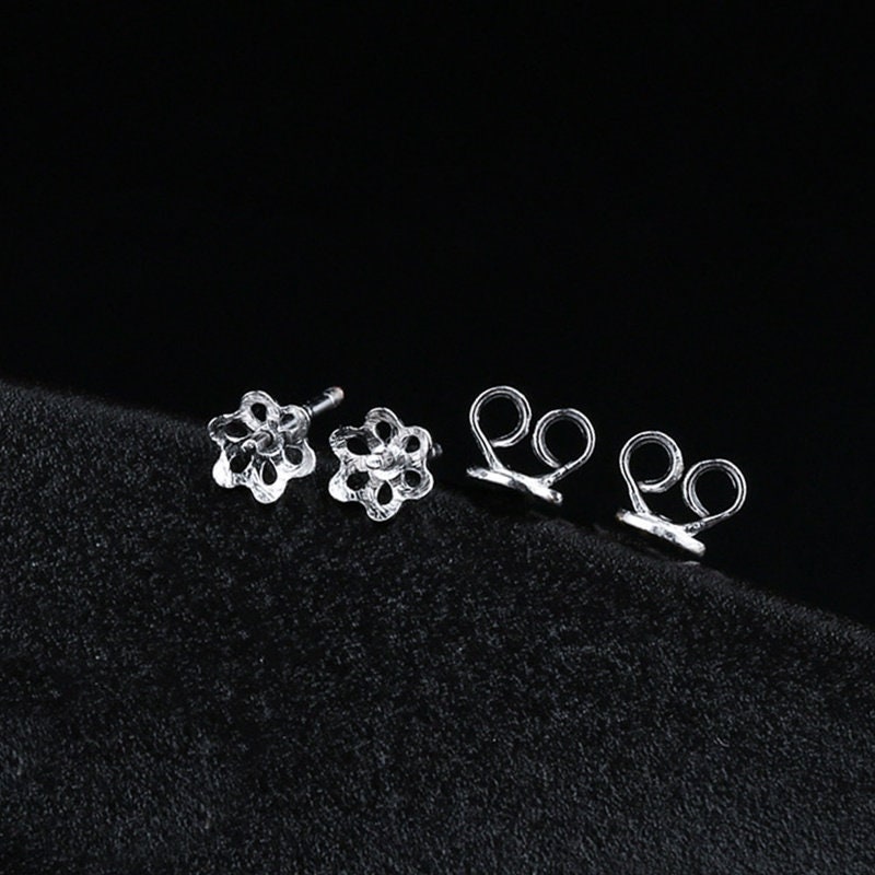 Flower Pin Cup Base Earrings Stud No Prongs Setting Sterling Silver White Gold Fine 925 5-10mm For One Pearl Bead DIY Jewelry Wholesale