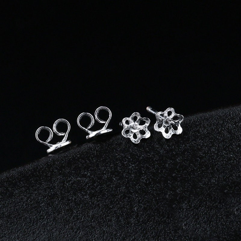 Flower Pin Cup Base Earrings Stud No Prongs Setting Sterling Silver White Gold Fine 925 5-10mm For One Pearl Bead DIY Jewelry Wholesale