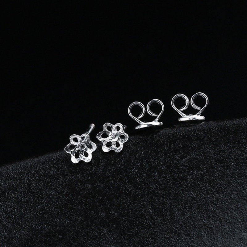 Flower Pin Cup Base Earrings Stud No Prongs Setting Sterling Silver White Gold Fine 925 5-10mm For One Pearl Bead DIY Jewelry Wholesale