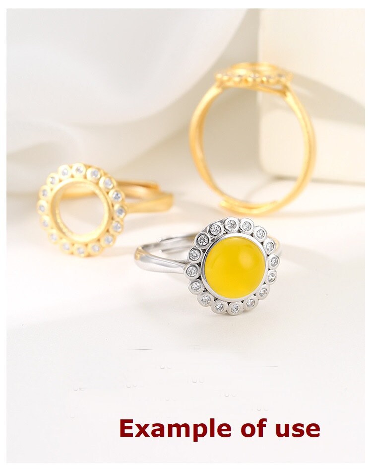 Ring Blank Setting 1pc Sterling Silver 925 Sunflower Round Base Gold Fine 6-10mm For One Stone Gemstone Adjustable No Prongs Wholesale