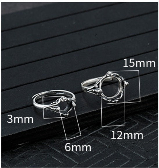 Ring Blank Setting 1pc Sterling Silver 925 Retro Round Base Fine 6x6mm 12x12mm For One Stone Gemstone Adjustable Four Prongs Wholesale