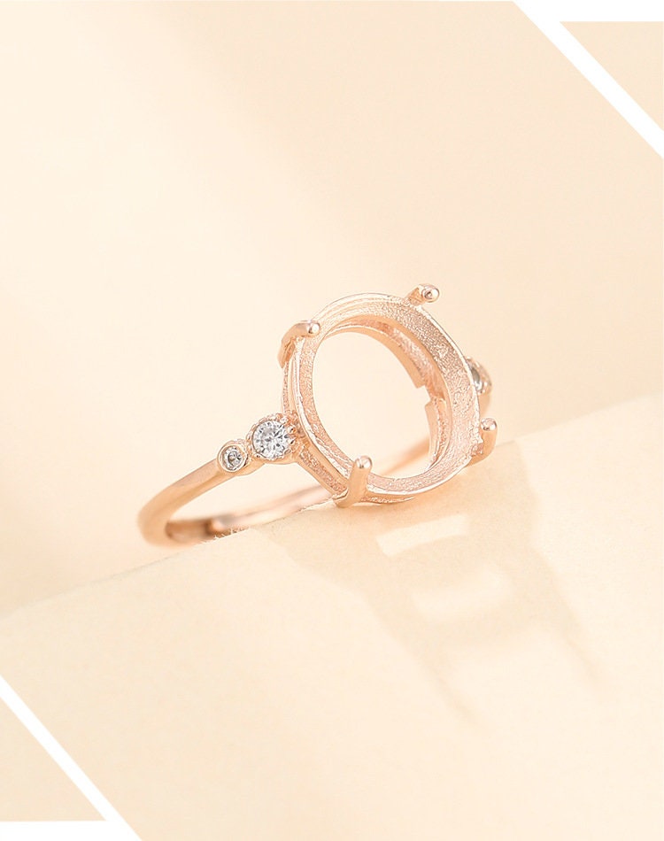 Ring Blank Setting 1pc Sterling Silver 925 Crystals Smooth Oval Rose Gold Adjustable Fine 3-14mm For One Stone Four Prongs Wholesale