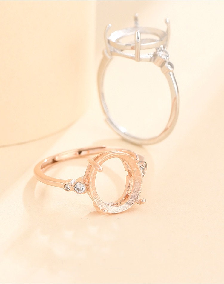 Ring Blank Setting 1pc Sterling Silver 925 Crystals Smooth Oval Rose Gold Adjustable Fine 3-14mm For One Stone Four Prongs Wholesale