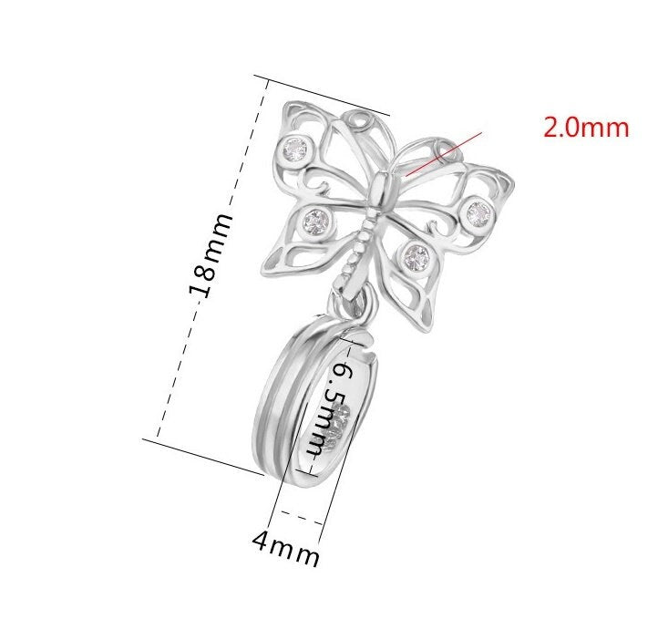 Butterfly Buckle Clip Pendant Setting Sterling Silver Rose White Gold Fine 925 4x6.5 mm For One Donut Bead No Prongs DIY Jewelry Wholesale