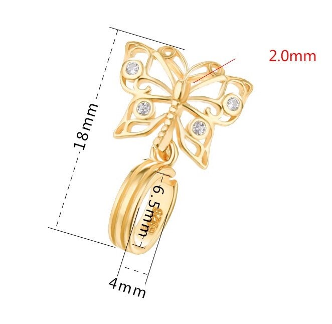 Butterfly Buckle Clip Pendant Setting Sterling Silver Rose White Gold Fine 925 4x6.5 mm For One Donut Bead No Prongs DIY Jewelry Wholesale