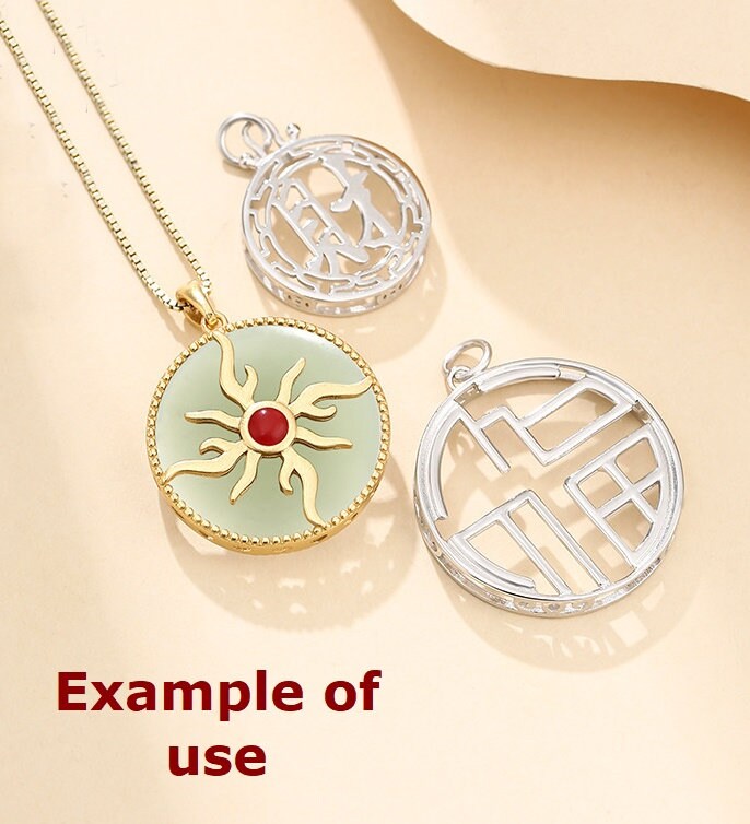 Round Base Sun Pattern Pendant Setting Bezel Sterling Silver Gold Fine 925 24x24mm For One Stone Gemstone No Prongs DIY Jewelry Wholesale