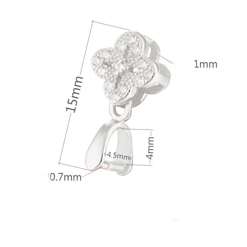 Crystals Clover Flower Buckle Clip Pendant Setting No Prongs Sterling Silver Rose Gold Fine 925 4x4.5 mm For One Bead DIY Jewelry Wholesale