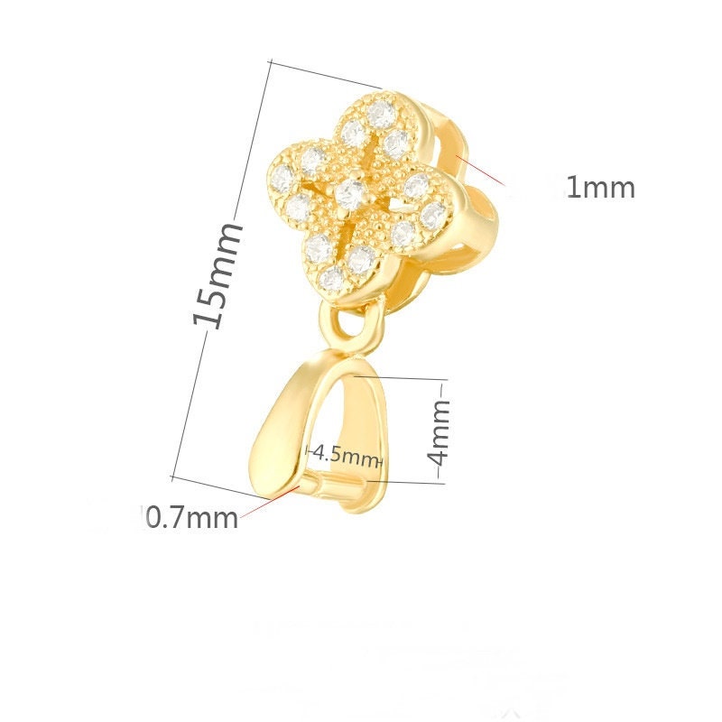 Crystals Clover Flower Buckle Clip Pendant Setting No Prongs Sterling Silver Rose Gold Fine 925 4x4.5 mm For One Bead DIY Jewelry Wholesale