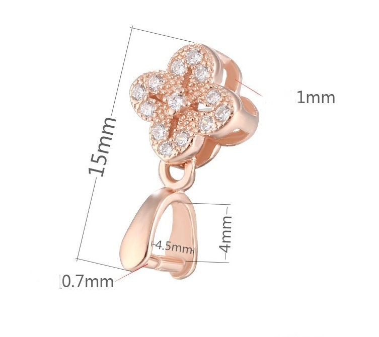 Crystals Clover Flower Buckle Clip Pendant Setting No Prongs Sterling Silver Rose Gold Fine 925 4x4.5 mm For One Bead DIY Jewelry Wholesale