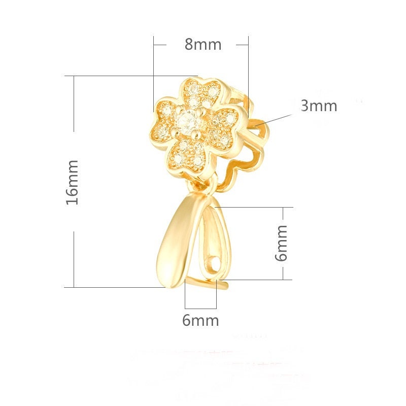 Crystals Flower Buckle Clip Pendant Setting Base Sterling Silver Gold Fine 925 6x6mm For One Stone Bead No Prongs DIY Jewelry Wholesale