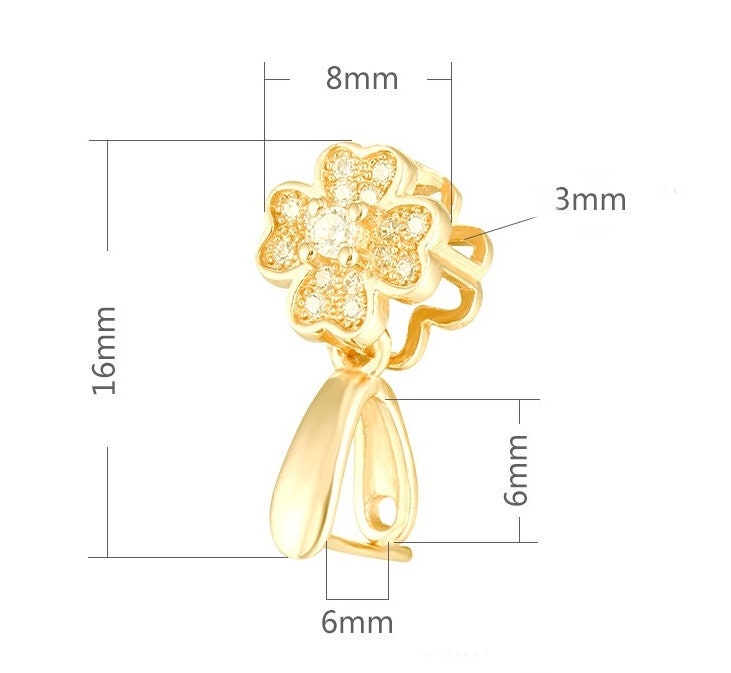 Crystals Flower Buckle Clip Pendant Setting Base Sterling Silver Gold Fine 925 6x6mm For One Stone Bead No Prongs DIY Jewelry Wholesale