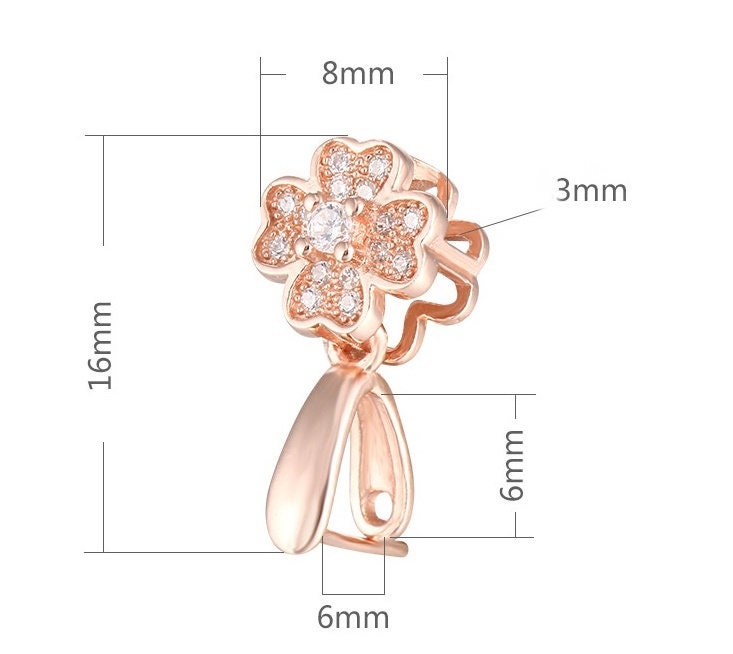 Crystals Flower Buckle Clip Pendant Setting Base Sterling Silver Gold Fine 925 6x6mm For One Stone Bead No Prongs DIY Jewelry Wholesale