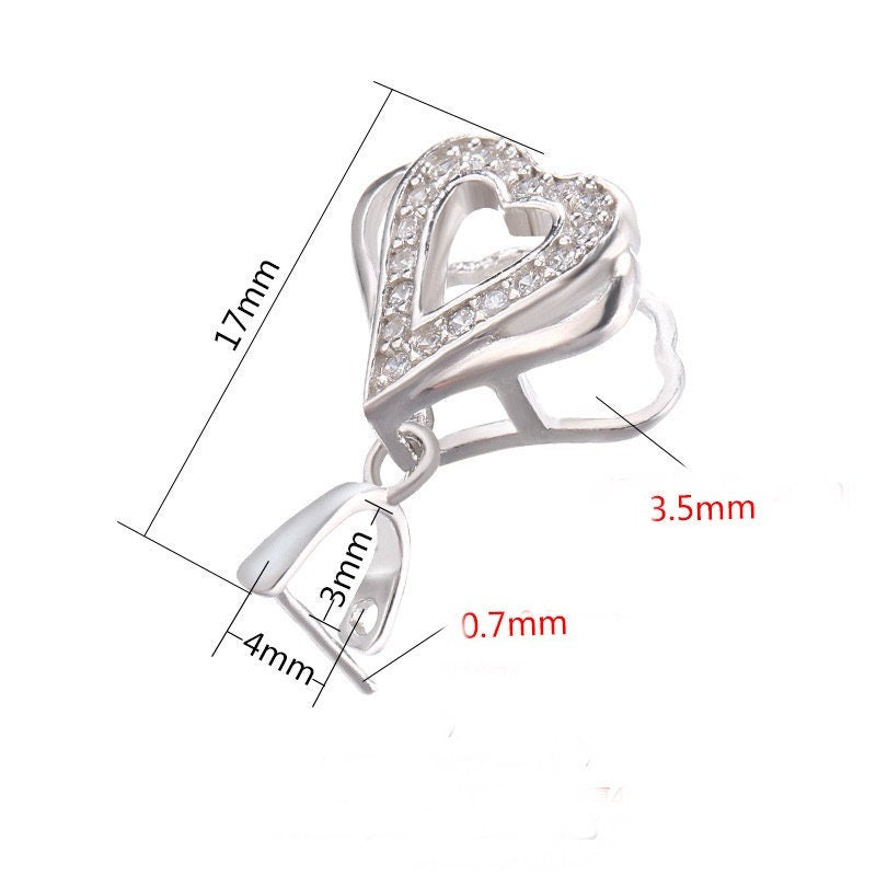 Crystals Heart Buckle Clip Pendant Setting Sterling Silver Rose Gold Fine 925 3x4mm For One Stone Bead No Prongs DIY Jewelry Wholesale