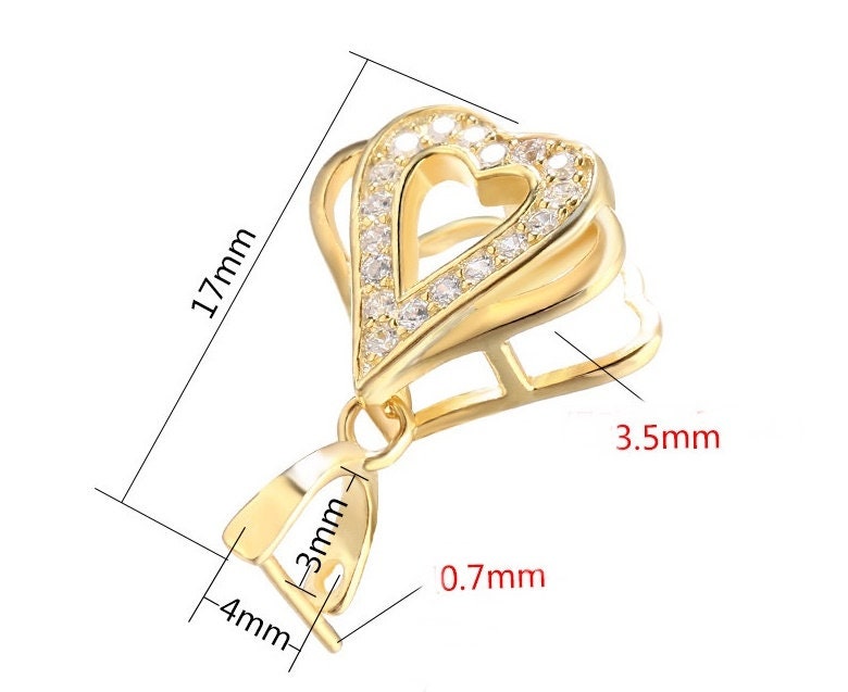 Crystals Heart Buckle Clip Pendant Setting Sterling Silver Rose Gold Fine 925 3x4mm For One Stone Bead No Prongs DIY Jewelry Wholesale