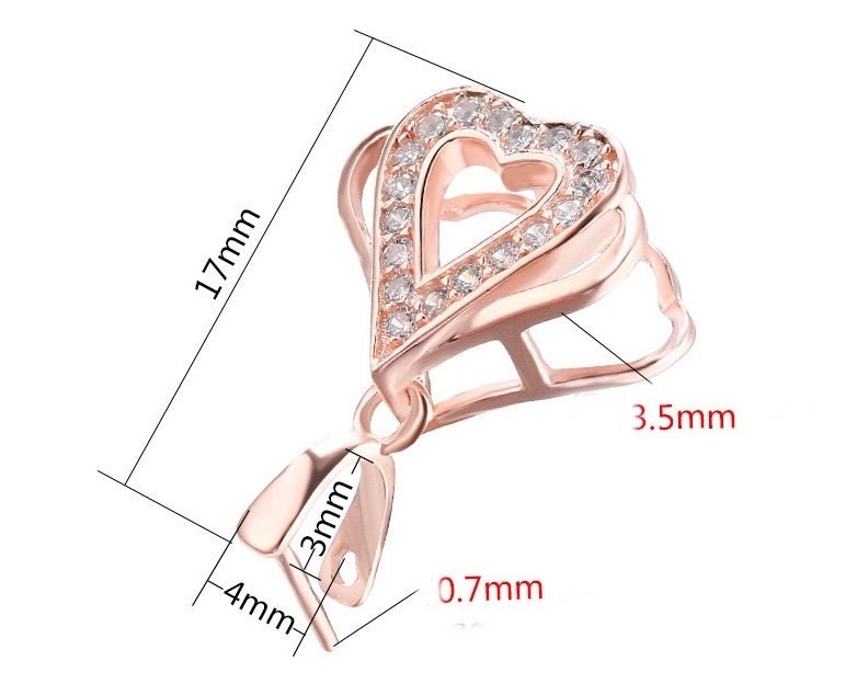 Crystals Heart Buckle Clip Pendant Setting Sterling Silver Rose Gold Fine 925 3x4mm For One Stone Bead No Prongs DIY Jewelry Wholesale