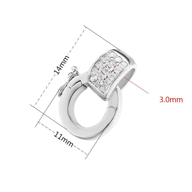 Crystals Round Buckle Clip Pendant Setting Sterling Silver White Gold Fine 925 11x14mm For One Stone Bead No Prongs DIY Jewelry Wholesale