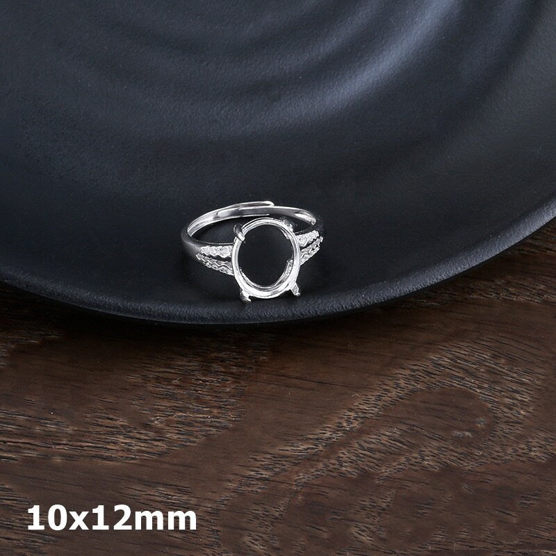 Ring Blank Setting 1pc Sterling Silver 925 Crystals Oval Base White Gold Fine 10x12mm For One Stone Adjustable Four Prongs Wholesale