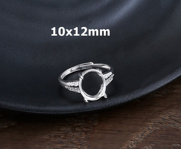 Ring Blank Setting 1pc Sterling Silver 925 Crystals Oval Base White Gold Fine 10x12mm For One Stone Adjustable Four Prongs Wholesale