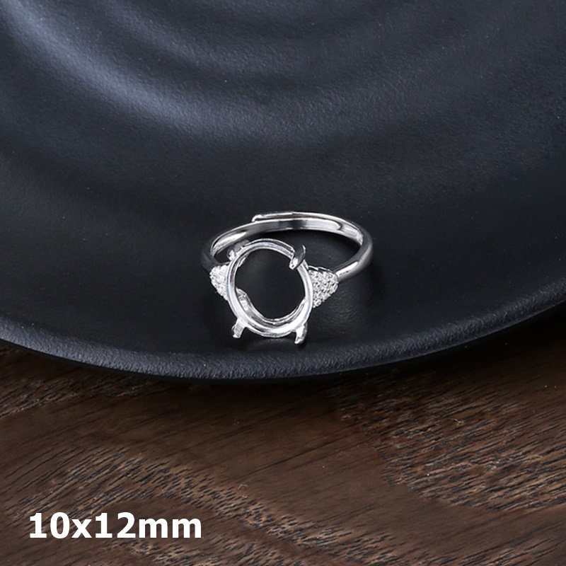 Ring Blank Setting 1pc Sterling Silver 925 Crystals Oval Base Four Prongs White Gold Fine 10x12mm For One Stone Adjustable Wholesale