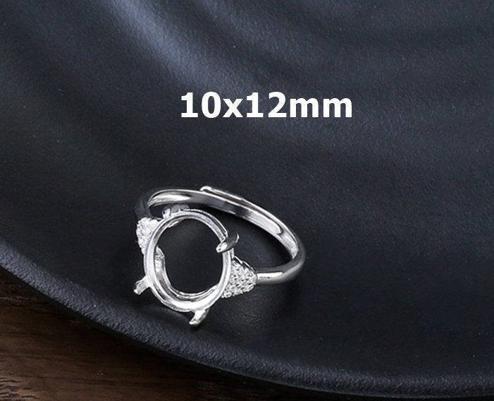 Ring Blank Setting 1pc Sterling Silver 925 Crystals Oval Base Four Prongs White Gold Fine 10x12mm For One Stone Adjustable Wholesale