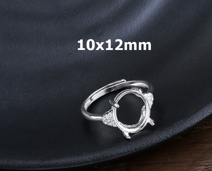 Ring Blank Setting 1pc Sterling Silver 925 Crystals Oval Base Four Prongs White Gold Fine 10x12mm For One Stone Adjustable Wholesale