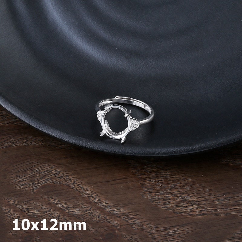 Ring Blank Setting 1pc Sterling Silver 925 Crystals Oval Base Four Prongs White Gold Fine 10x12mm For One Stone Adjustable Wholesale