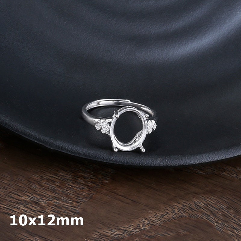 Ring Blank Setting 1pc Sterling Silver 925 Crystals Oval White Gold Adjustable Fine 10x12mm For One Stone Gemstone Four Prongs Wholesale