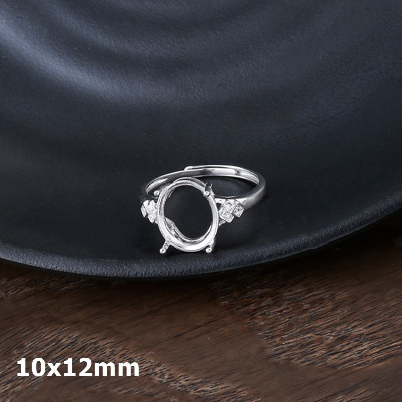 Ring Blank Setting 1pc Sterling Silver 925 Crystals Oval White Gold Adjustable Fine 10x12mm For One Stone Gemstone Four Prongs Wholesale