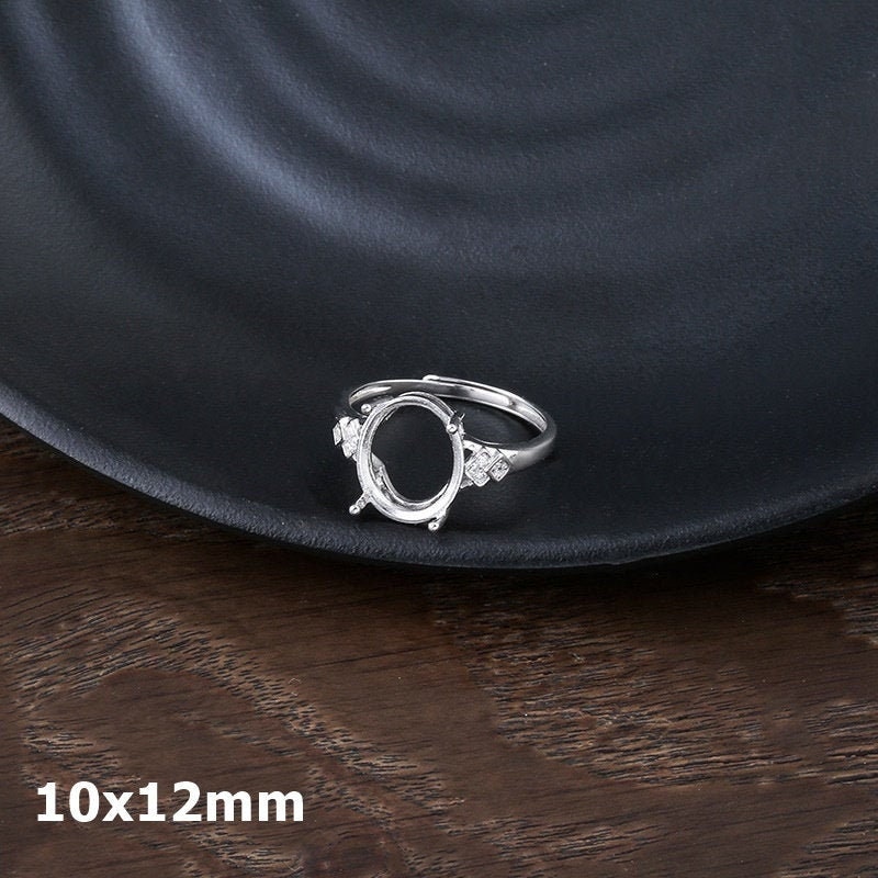 Ring Blank Setting 1pc Sterling Silver 925 Crystals Oval White Gold Adjustable Fine 10x12mm For One Stone Gemstone Four Prongs Wholesale