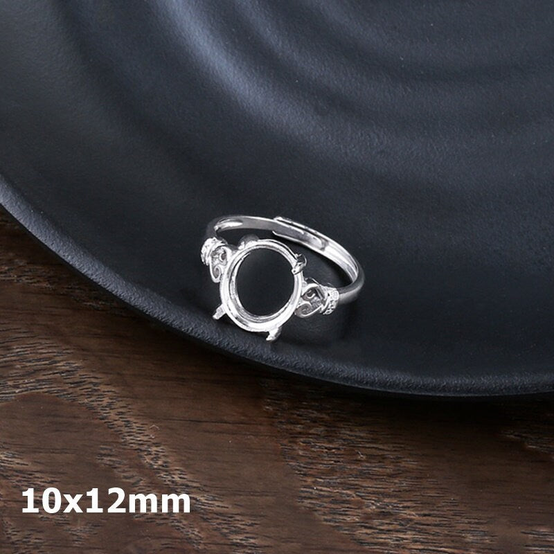 Ring Blank Setting 1pc Sterling Silver 925 Crystals Oval Base White Gold Fine 10x12mm For One Stone Adjustable Four Prongs Wholesale