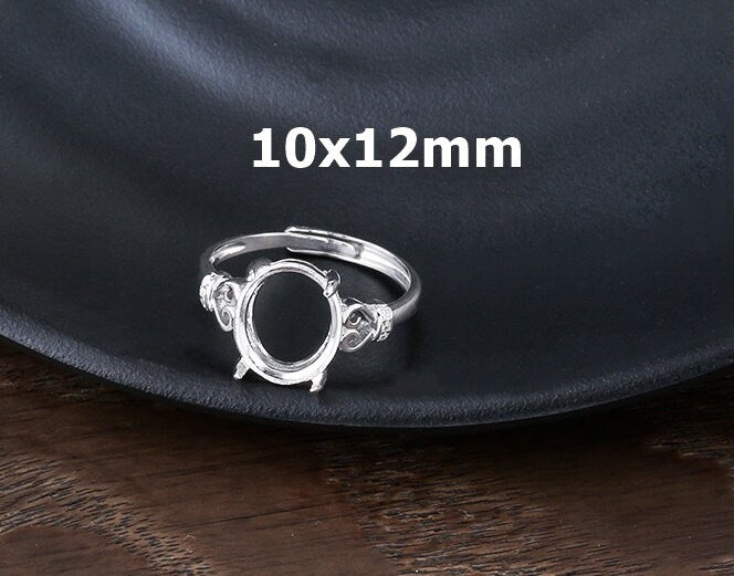 Ring Blank Setting 1pc Sterling Silver 925 Crystals Oval Base White Gold Fine 10x12mm For One Stone Adjustable Four Prongs Wholesale