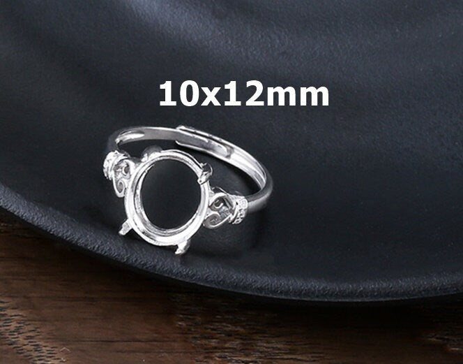 Ring Blank Setting 1pc Sterling Silver 925 Crystals Oval Base White Gold Fine 10x12mm For One Stone Adjustable Four Prongs Wholesale