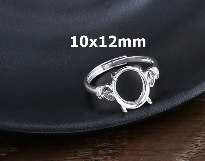 Ring Blank Setting 1pc Sterling Silver 925 Crystals Oval Base White Gold Fine 10x12mm For One Stone Adjustable Four Prongs Wholesale