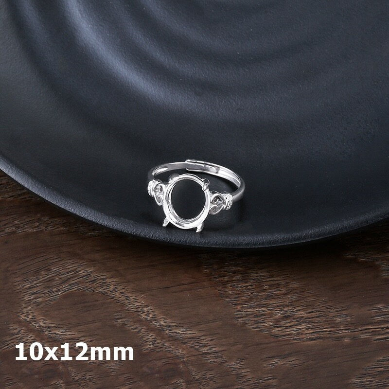 Ring Blank Setting 1pc Sterling Silver 925 Crystals Oval Base White Gold Fine 10x12mm For One Stone Adjustable Four Prongs Wholesale