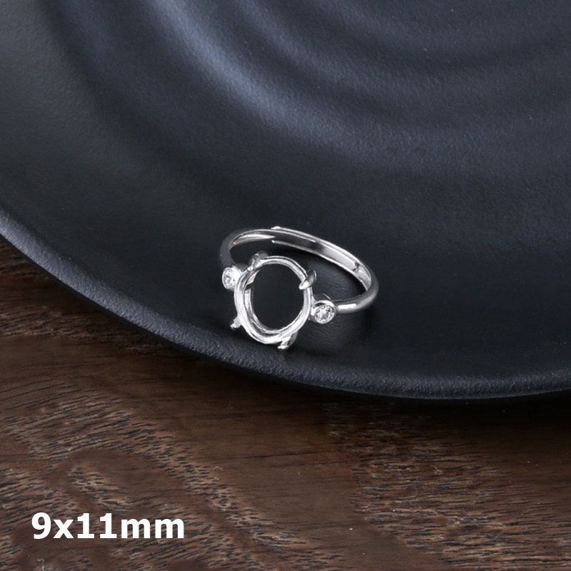 Ring Blank Setting 1pc Sterling Silver 925 Crystals Oval Base White Gold Adjustable Fine 9x11mm For One Stone Four Prongs Wholesale