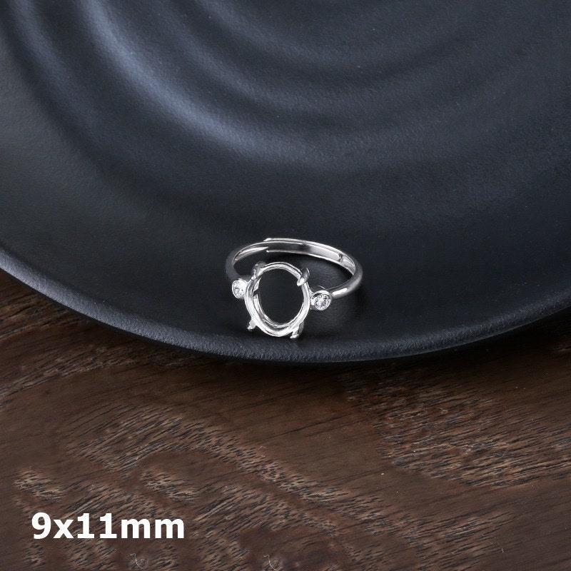 Ring Blank Setting 1pc Sterling Silver 925 Crystals Oval Base White Gold Adjustable Fine 9x11mm For One Stone Four Prongs Wholesale